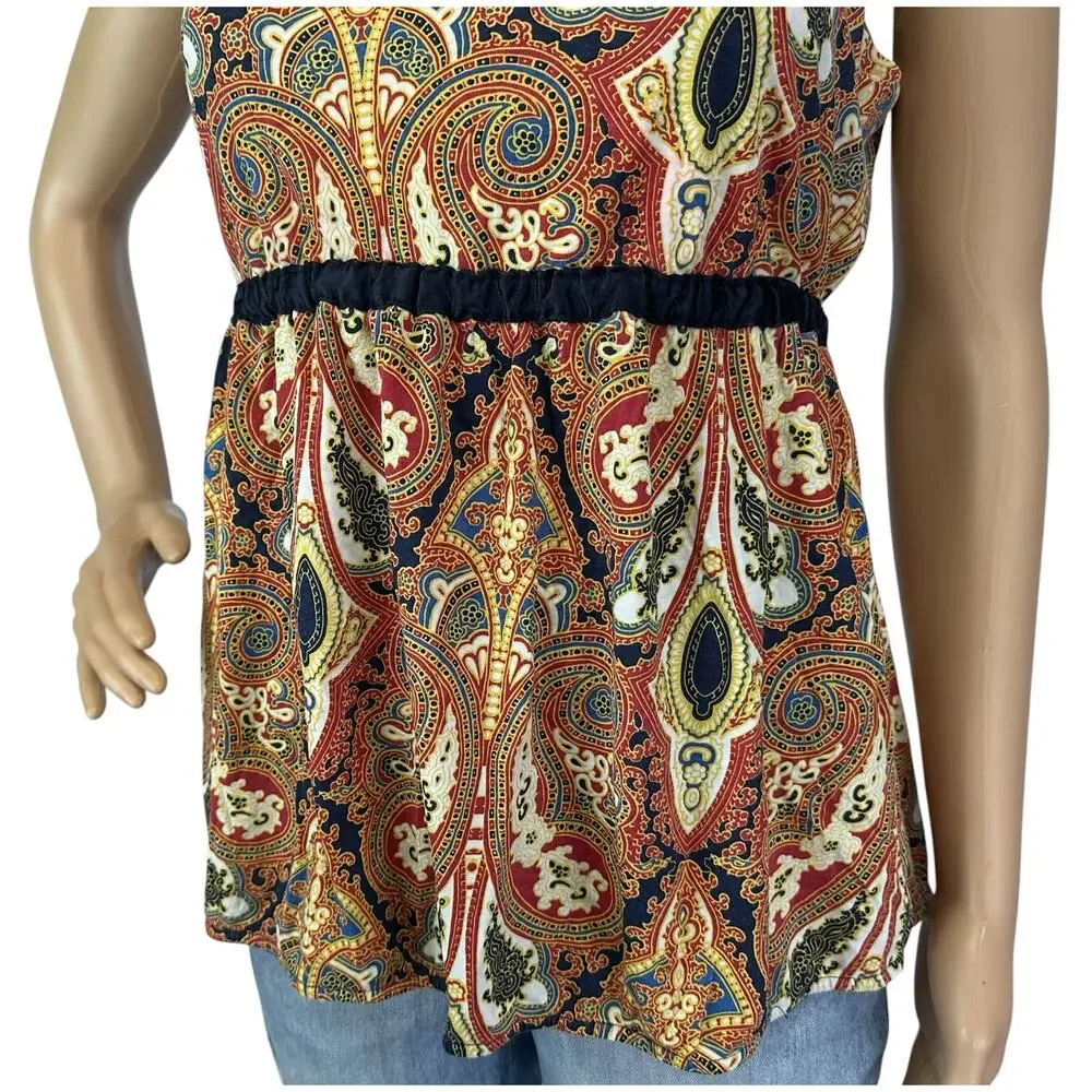 J. Crew Cotton Paisley Empire Peplum Top 97140 Size L